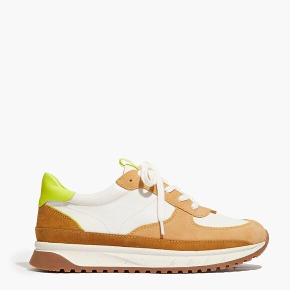 Madewell Kickoff Trainer Sneaker in Luminary Citron leather and tan suede 7.5 - Picture 3 of 16